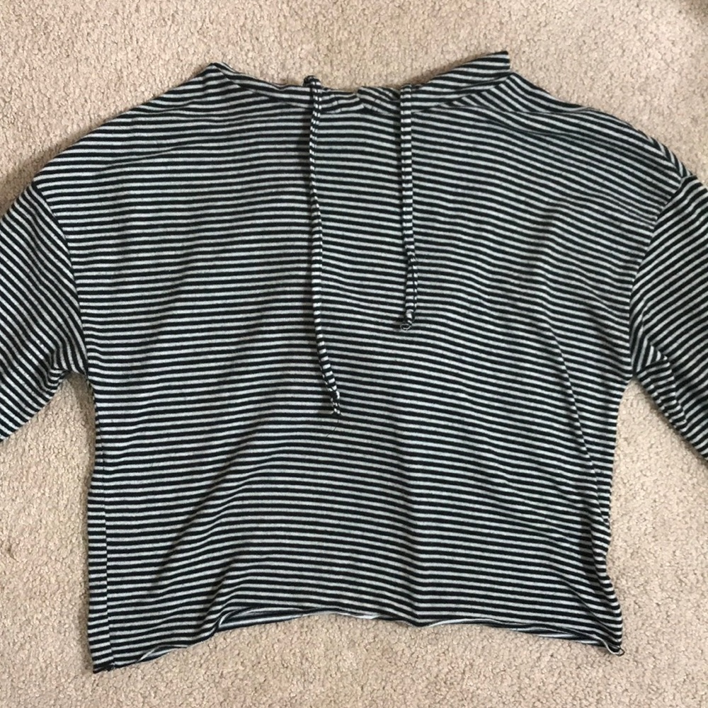 Black and white striped, crop top hoodie.